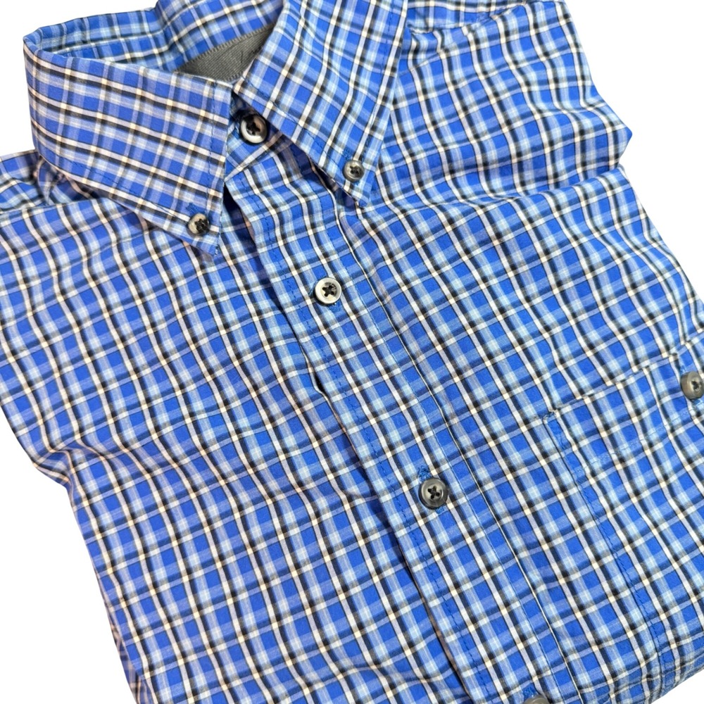 Wrangler Relentless Mens Blue Plaid Button Down Shirt Medium Rodo Western Cowboy